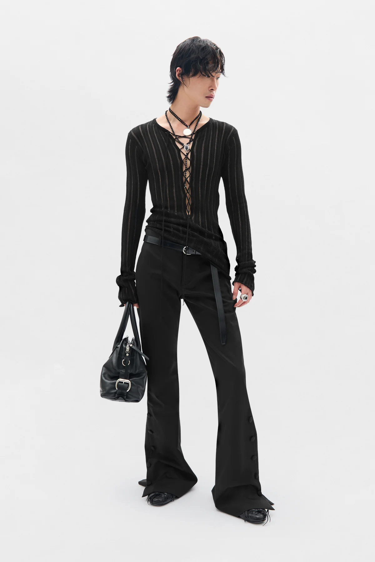 Kell Open Rib Laced Up Serafino Knit Top - Image 4