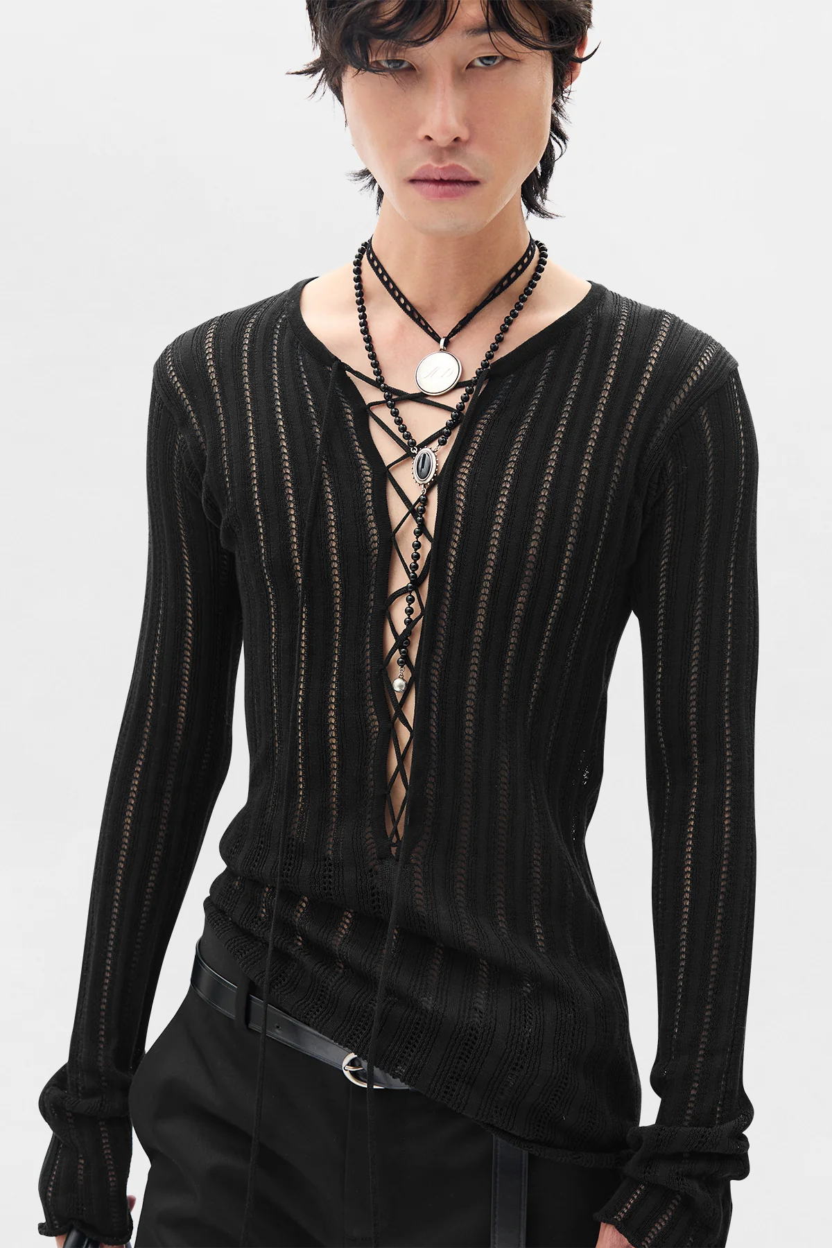 Kell Open Rib Laced Up Serafino Knit Top - Image 5