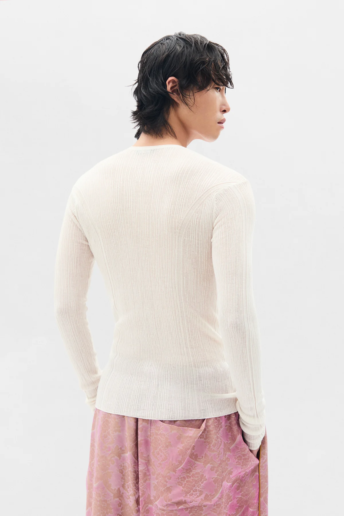 Bori Creponette Rib Fitted Serafino Knit Top - Image 3