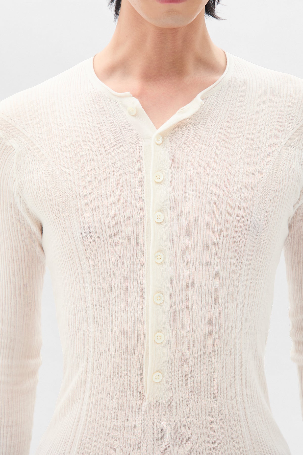 Bori Creponette Rib Fitted Serafino Knit Top - Image 5