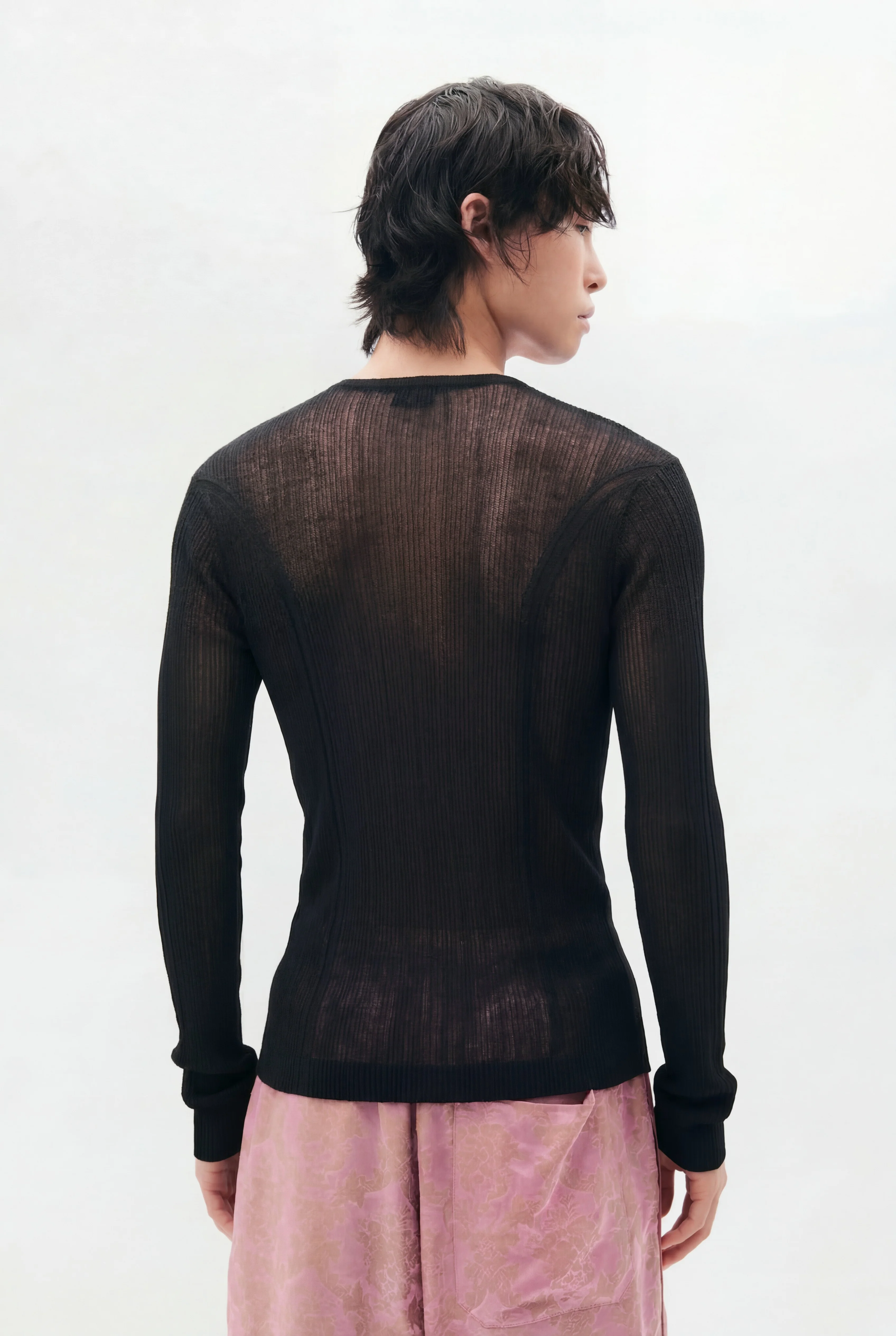 Bori Creponette Rib Fitted Serafino Knit Top - Image 3