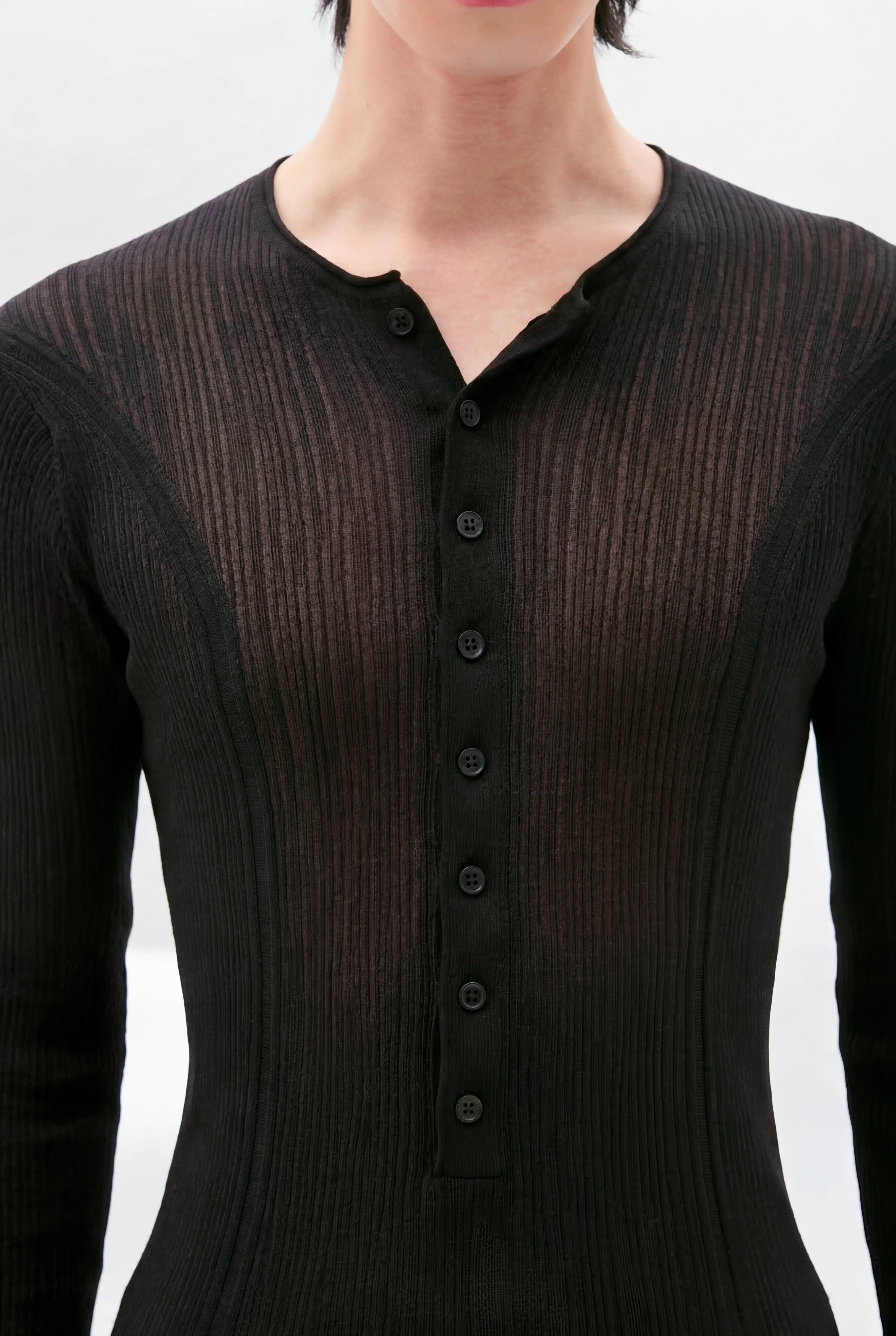 Bori Creponette Rib Fitted Serafino Knit Top - Image 5