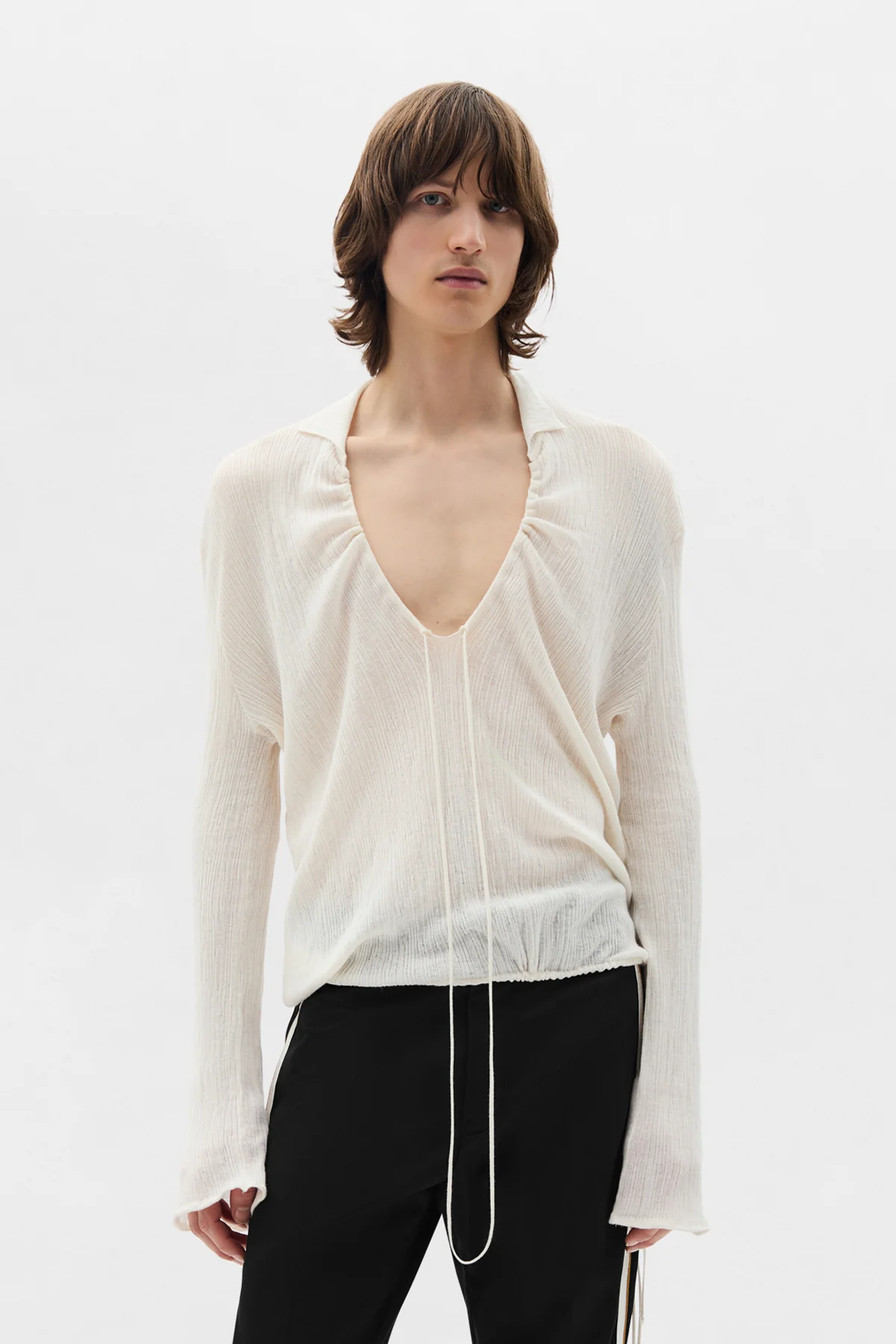 Tiu Creponette Rib Deep V-Neck Sweater