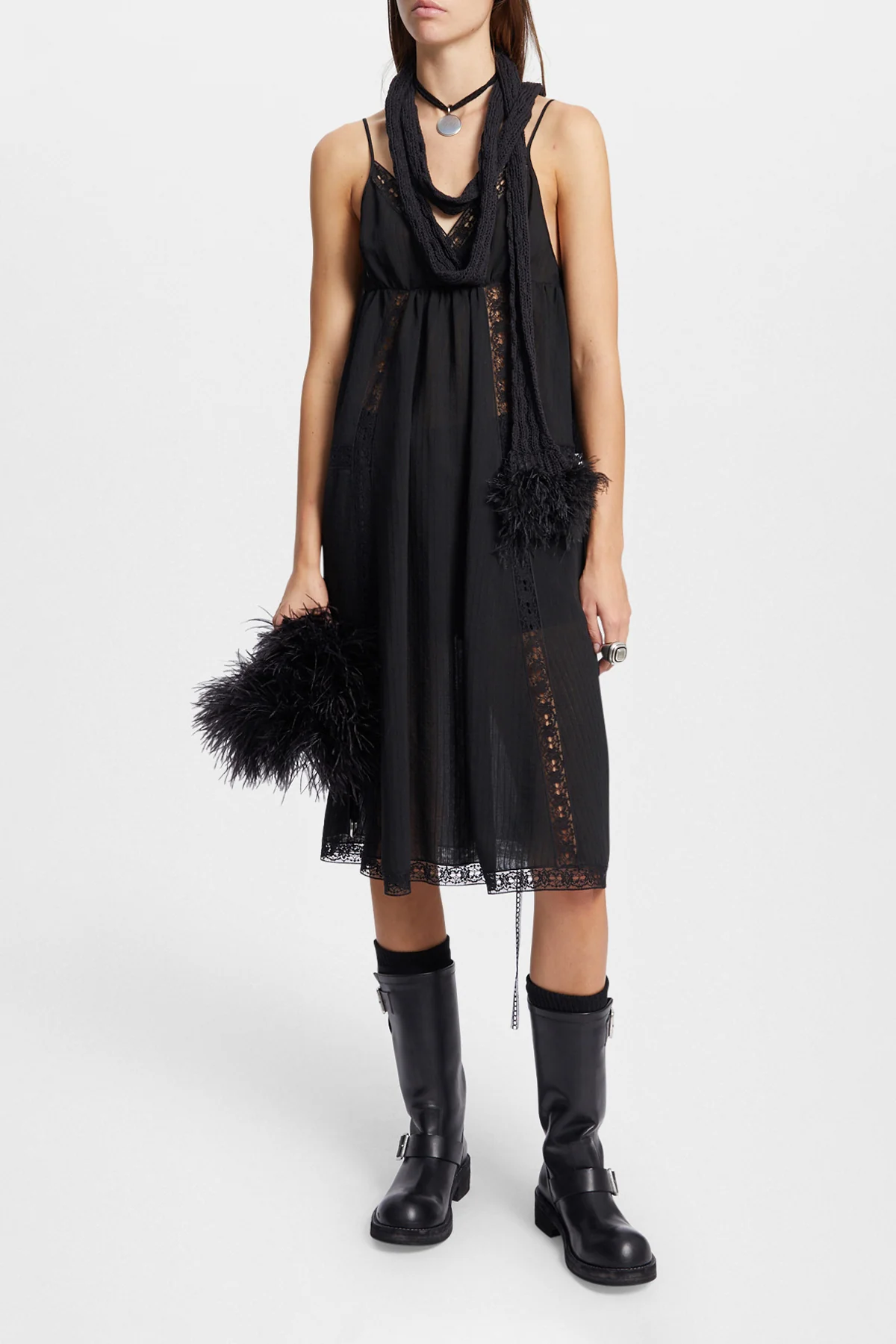Rae Ribbed Scarf With Feathered Ruffles - Image 3