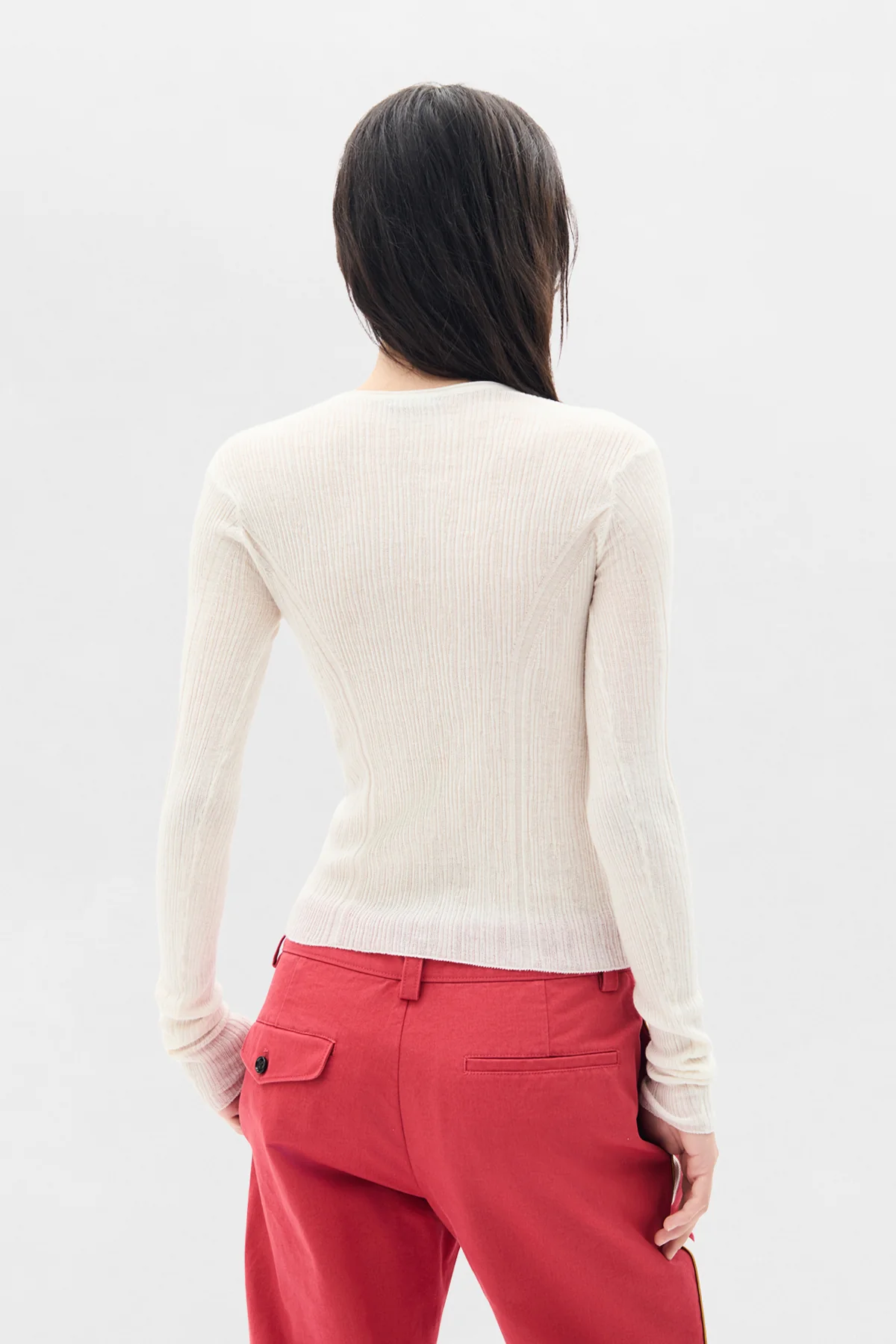 Miep Creponette Rib Fitted Serafino Knit Top - Image 3