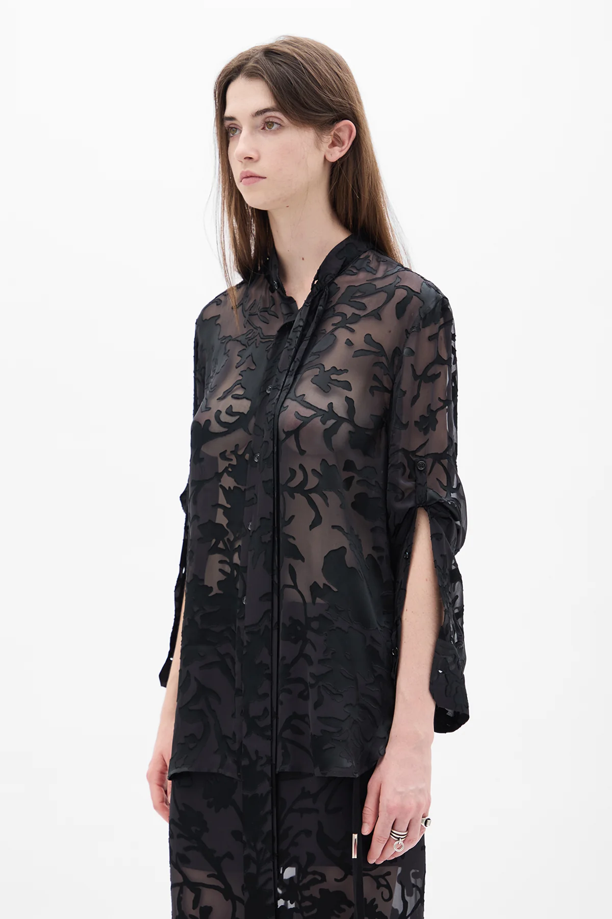 Dien Standard Collar Long Shirt with Foulard - Image 5