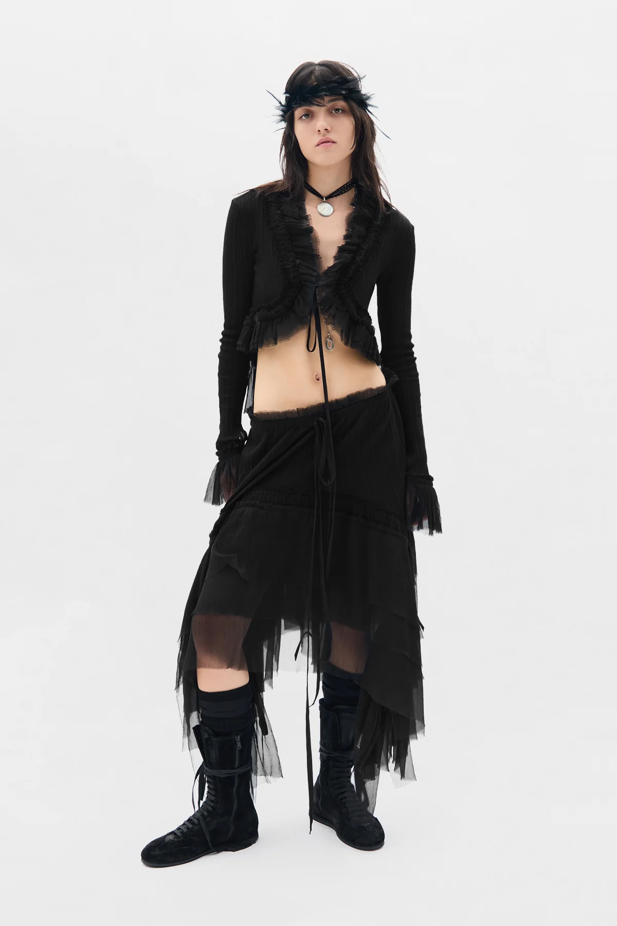 Bete Midi Skirt with Silk Creponne Ruffles - Image 4